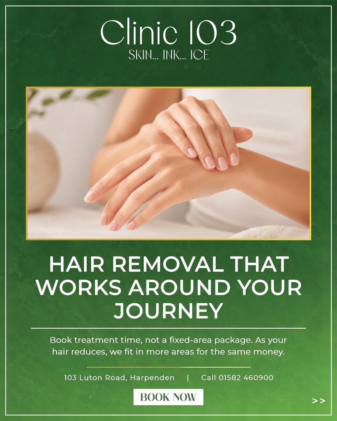 Laser hair removal by treatment time at Clinic 103 Harpenden — Hair removal that works around your journey